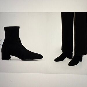 Stuart Weitzman Maeve Black Suede Sock Ankle Bootie 8.5